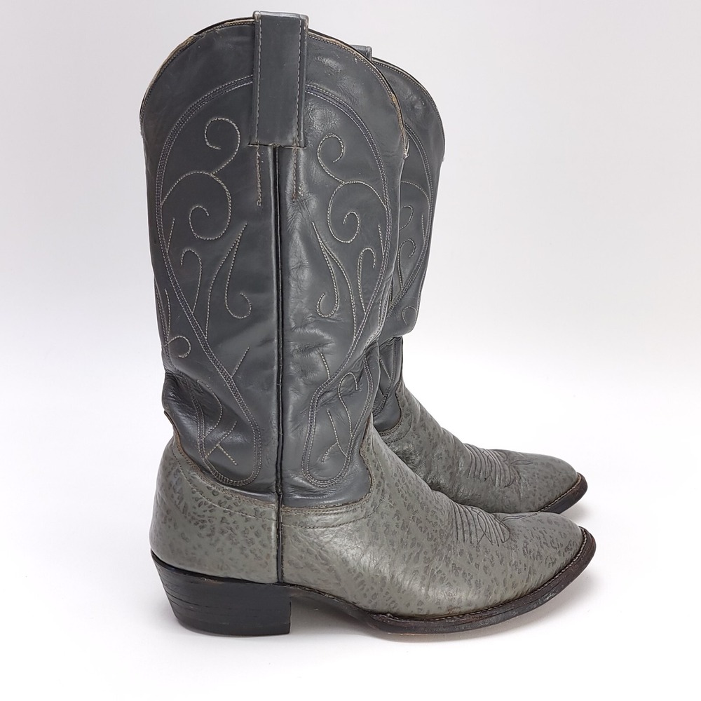 Vintage Biltrite Gray Leather Western Cowboy Boots Men's 9 D Boot Country Rodeo - Picture 2 of 9